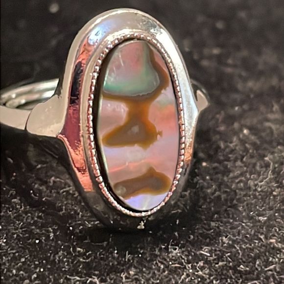 Vintage size 4 Art Deco Avon silver tone and smooth Abalone ring - Picture 5 of 8